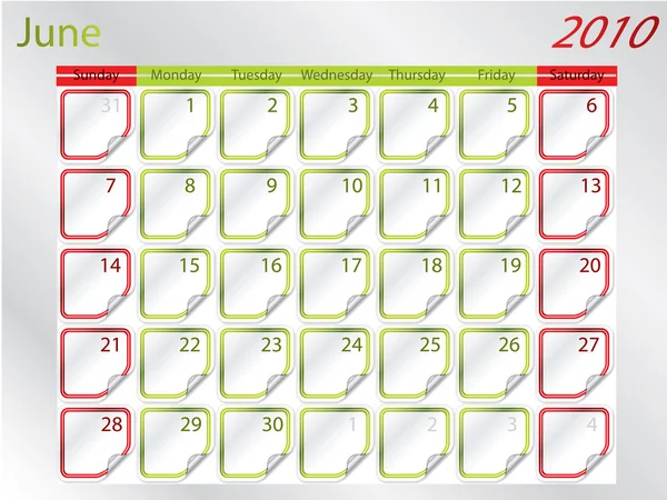 Juni klistermärke kalender — Stock vektor