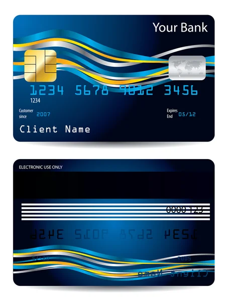 Ribbons on blue credit card — Stock Vector