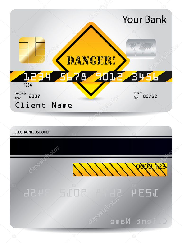 Credit card with danger sign