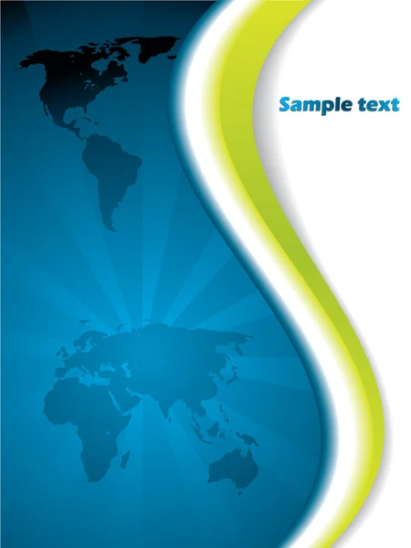 Brochura azul com mapa e onda verde —  Vetores de Stock