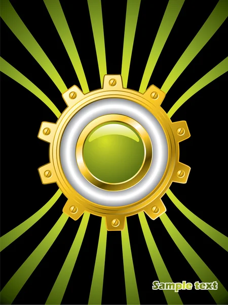 Roda dentada dourada com botão na brochura verde forrada — Vetor de Stock