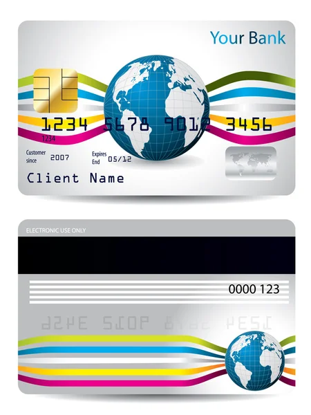 Credit card design with waves and globe — Stock Vector