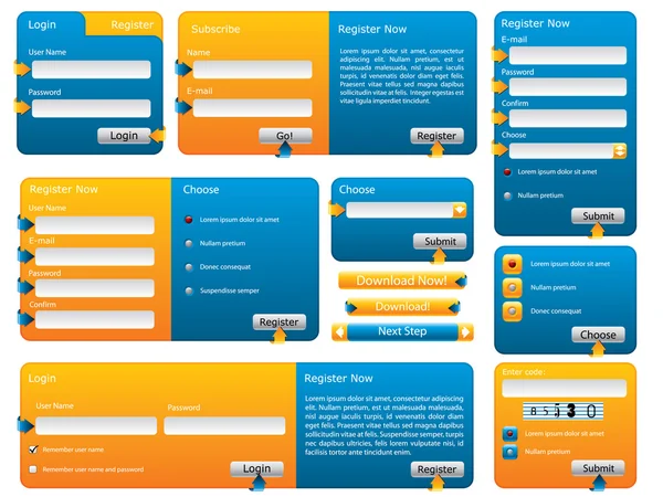 Blauwe en oranje website formulier set — Stockvector