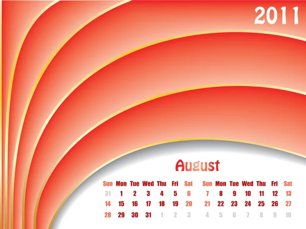 Agosto 2011 calendário onda — Vetor de Stock