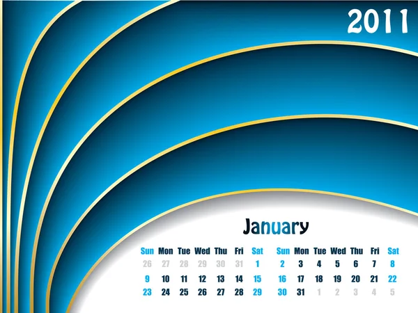 January 2011 wave calendar — Stock Vector