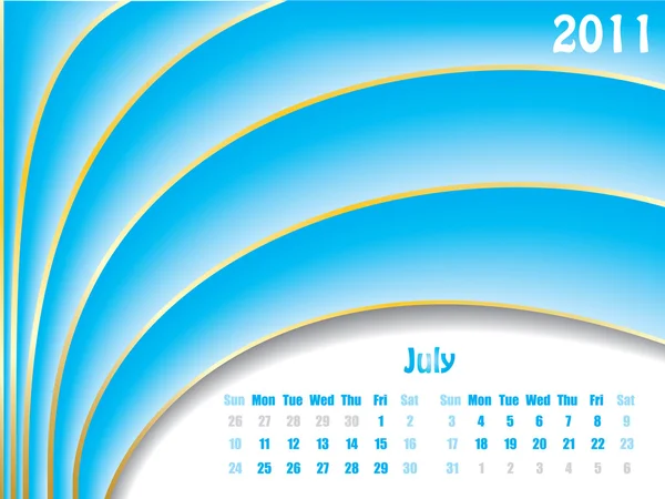 Luglio 2011 calendario delle onde — Vettoriale Stock