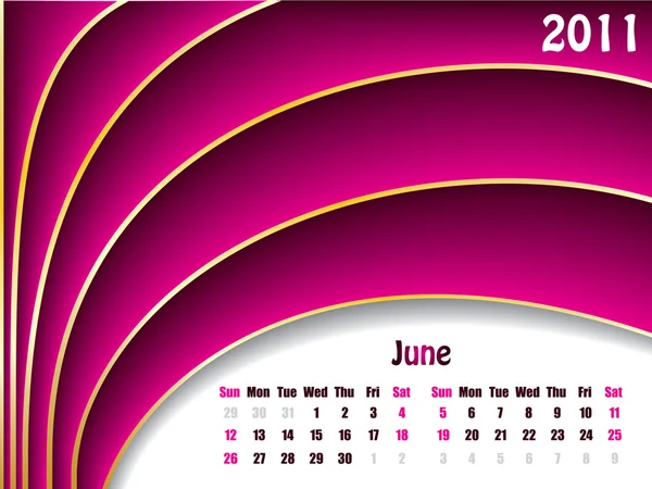 Ιουνίου 2011 κύμα ημερολόγιο — Διανυσματικό Αρχείο