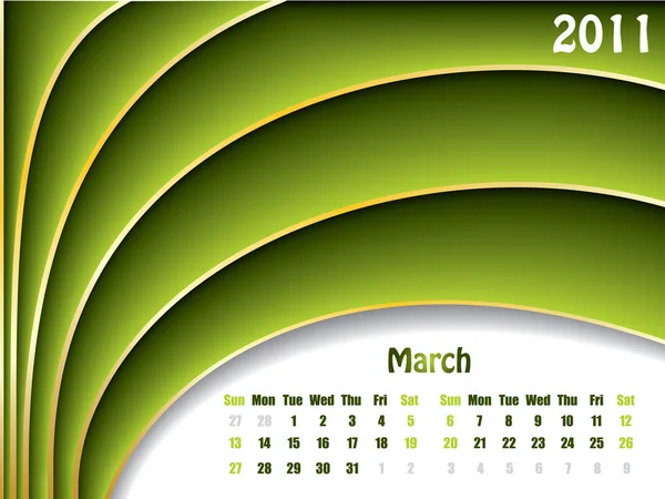 Calendrier des vagues mars 2011 — Image vectorielle