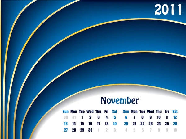 Novembre 2011 calendario delle onde — Vettoriale Stock