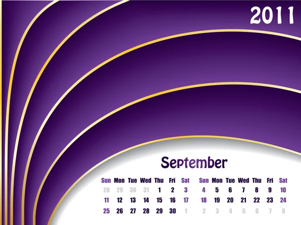 Septiembre 2011 calendario de olas — Archivo Imágenes Vectoriales