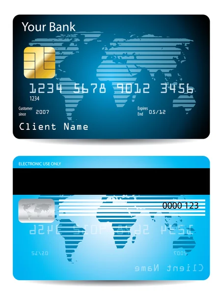 Mapa del mundo a rayas tarjeta de crédito — Vector de stock