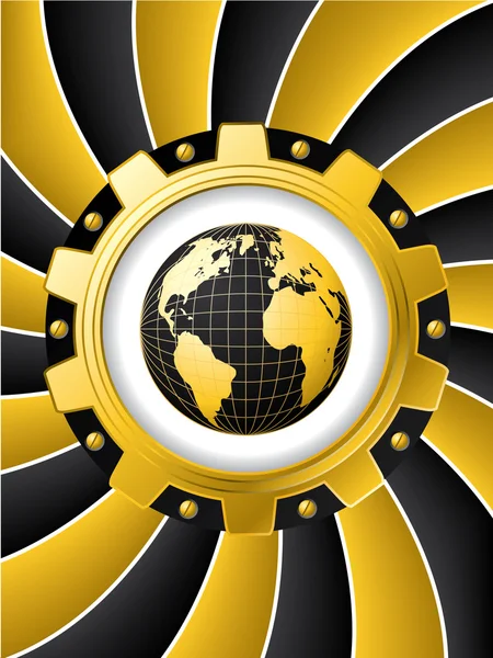 Twirling background with golden cogwheel — Stock Vector