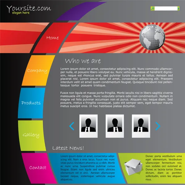 Modèle de site Web coloré avec globe éclatant — Image vectorielle