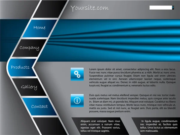 Шаблон сіро-блакитного веб-сайту зі стрілочкою у формі кнопки — стоковий вектор