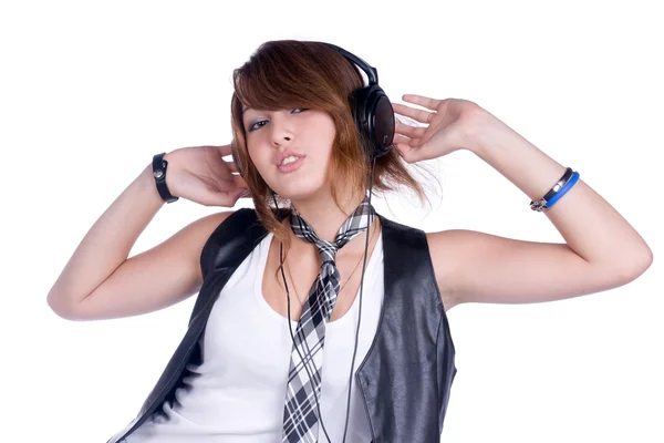 Chica en auriculares — Foto de Stock