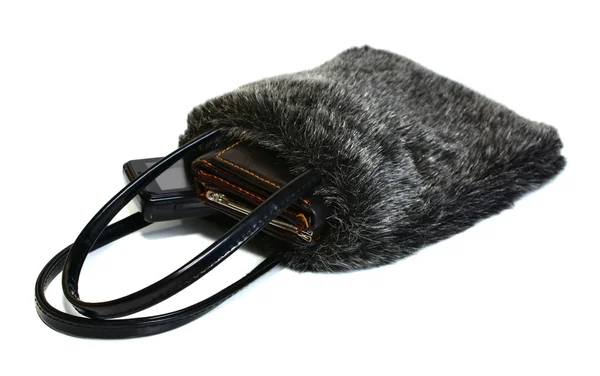 Black bag from fur — Stock Photo, Image