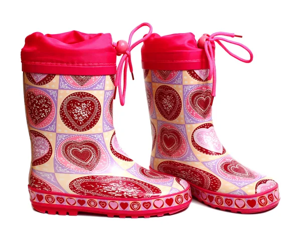 Deux bottes à genoux en caoutchouc rose — Photo