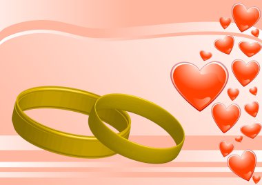 Rings on the pink background and hearts clipart