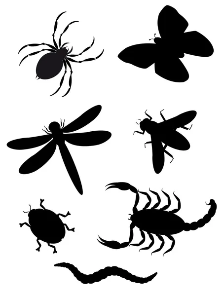 Böcekler ve böcekler siluet — Stok Vektör