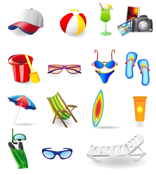 Iconos establecidos para el descanso en un mar de sol y playa — Vector de stock