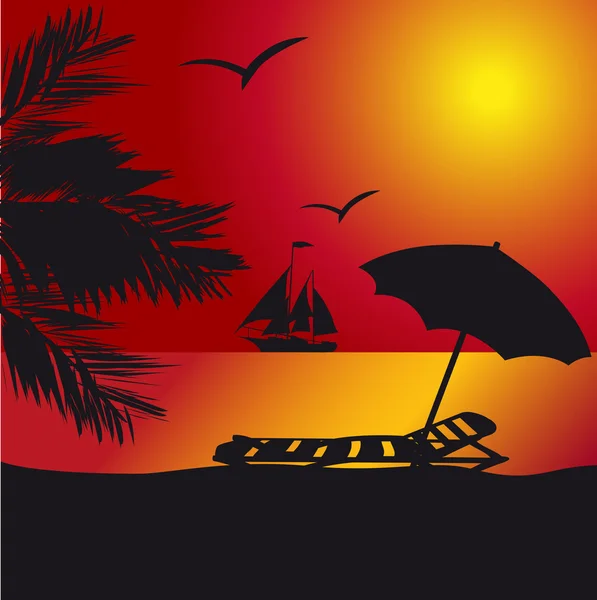 Puesta de sol en la playa — Vector de stock