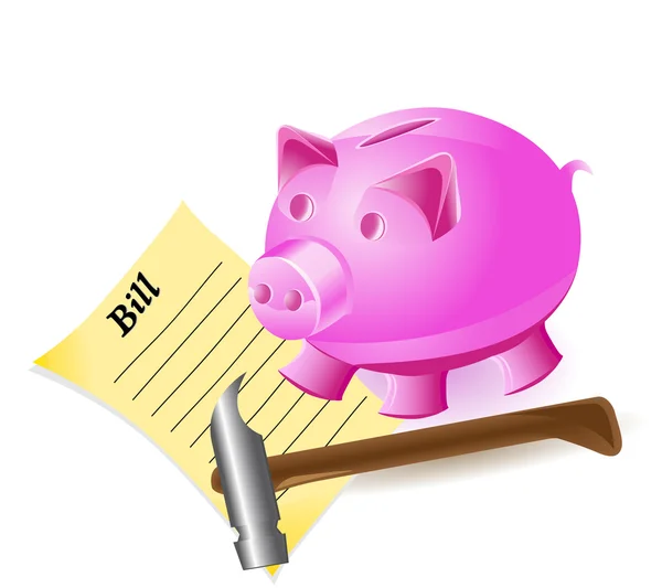 Pengar-box är en gris hammare och bill — Stock vektor