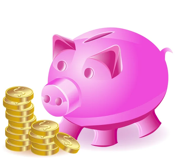 Money-box is a pig and gold coins — Stock Vector