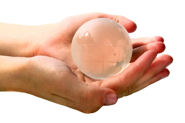 Glass globe is in hands — Stock Photo, Image