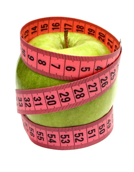 Zöld alma és mérési szalag diéta — Stock Fotó