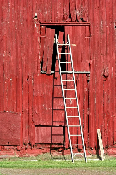 赤い納屋のはしご — ストック写真