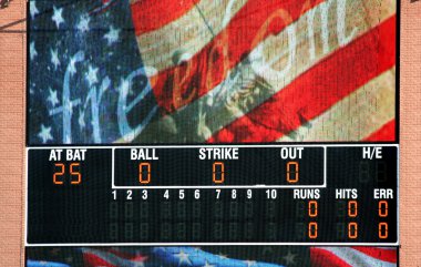 Baseball scoreboard with American flag clipart