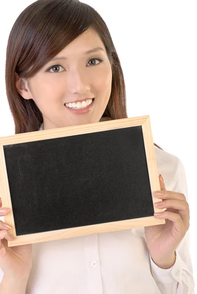 Businesswoman black board — Stock Photo, Image