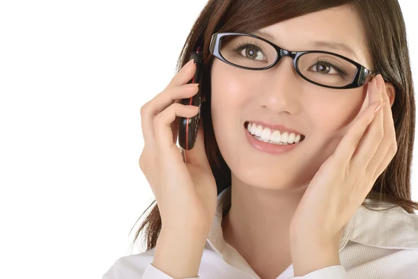 Asiatiska affärskvinna med mobiltelefon Stockfoto