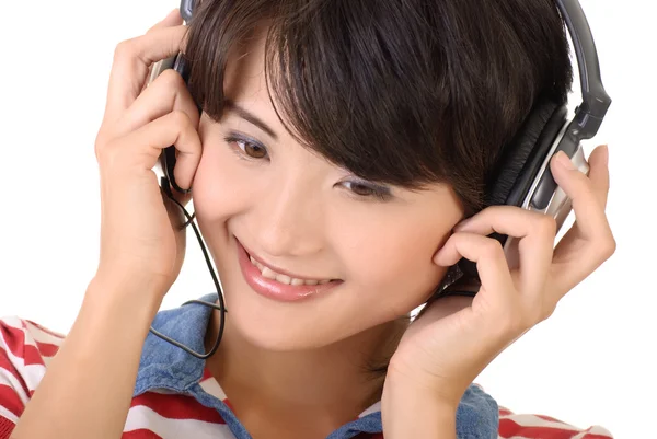 Happy woman with headphones — Stock Photo, Image