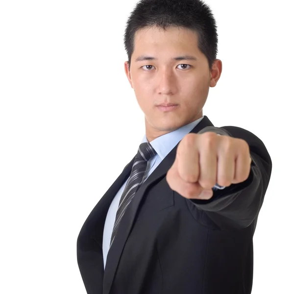 Уверенный азиатский бизнесмен с кулаком — стоковое фото