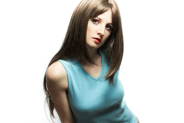 Kestane renginde saçlı genç cinsel kadın portresi — Stok fotoğraf