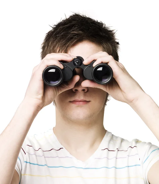 Man with binocular Stock Photo