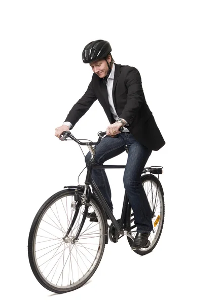 Adam bir bisiklet — Stok fotoğraf