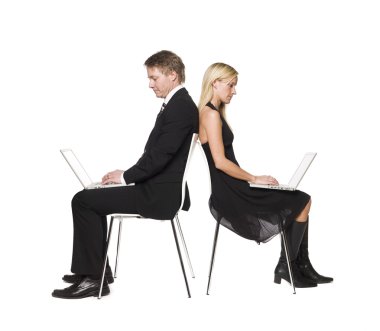 Couple with computers clipart