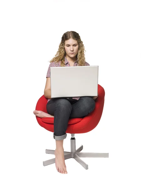Girl with computer — Stock Photo, Image
