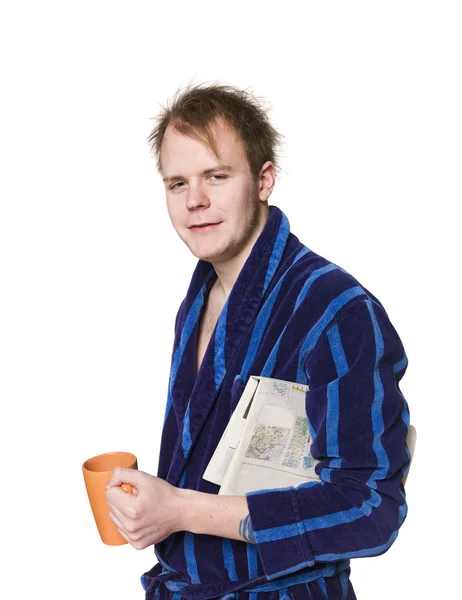 Tired man in a robe — Stock Photo, Image
