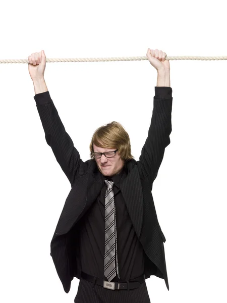 Člověk visí na laně — Stock fotografie