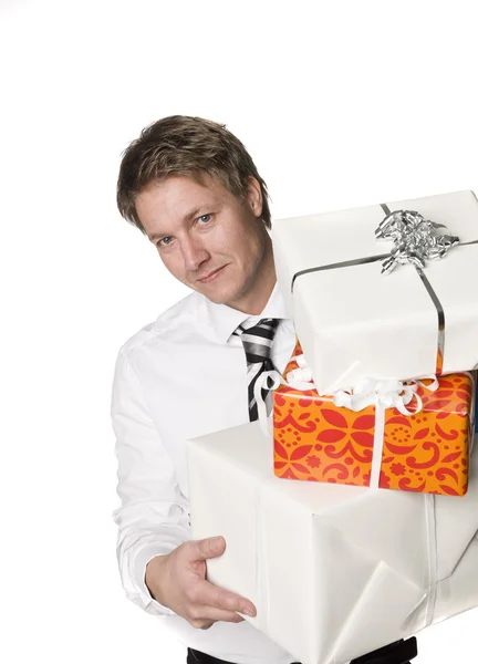 Muž s dárky — Stock fotografie