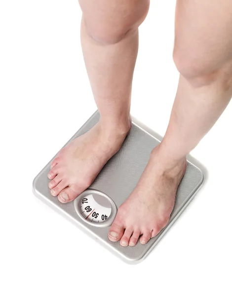 Standing on a weightscale — Stock Photo, Image