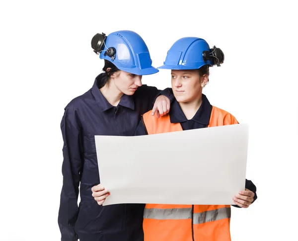 Two female buildingconstructors — Stock Photo, Image