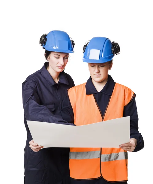 两个女 buildingconstructors — 图库照片