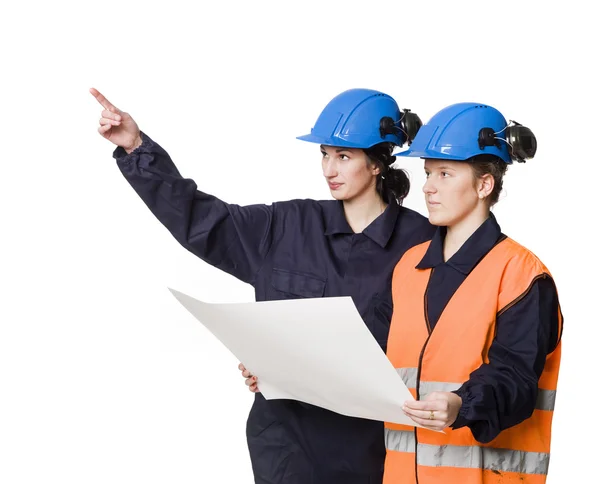 Two female buildingconstructors — Stock Photo, Image
