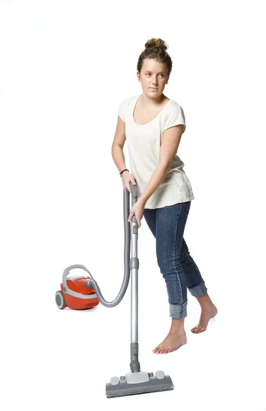 掃除機を持つ女性 — ストック写真