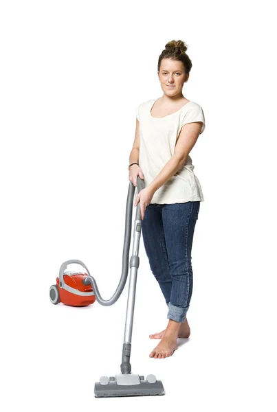 掃除機を持つ女性 — ストック写真