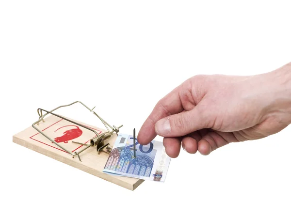 Mousetrap with a Euro bank note — Stock Photo, Image